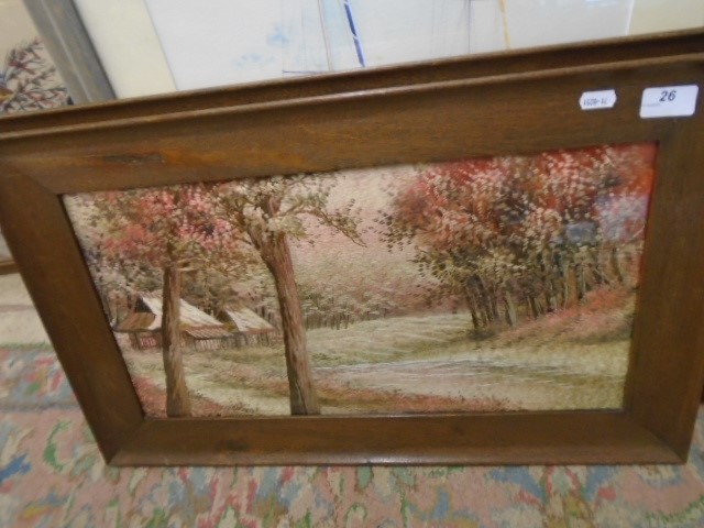 A pair of Silk stitched Woodland scene in Oak frames 10 x 20" - Image 3 of 3