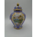 Noritake lidded vase with 2 painted panels, 8" high