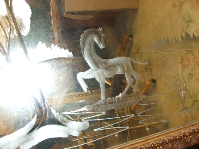 Mirror with engraved horse design ( damage to frame) - Image 3 of 3