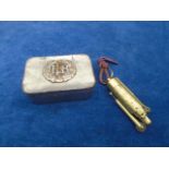 London Fire Brigade (LFB) ?Tobacco tin and WW1 style trench art whistle