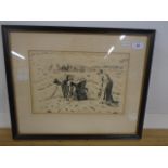 Pen and ink the gleaners signed bottom right ? A.L.Gibbs '49? 13 x 8 1/2"