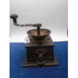 Vintage coffee grinder by Clark and company, brass and cast iron construction