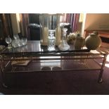 Retro Rectangular metal coffee table with 2 glass shelves matches lot 708 & 747