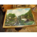 Oil on board P J Brown Bridge over river