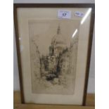 Etching Sydney R Jones Fleet Street/ St Pauls signed on margin 6 x 9 1/2"