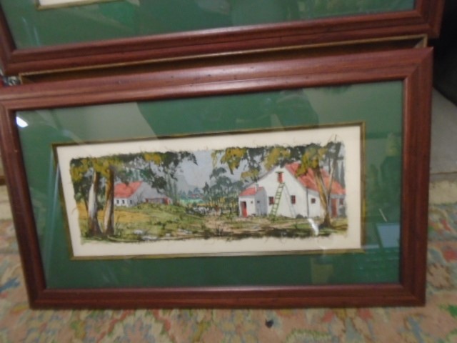 Pair of Hand painted - African Village signed bottom right 19 x 7 " - Image 2 of 3