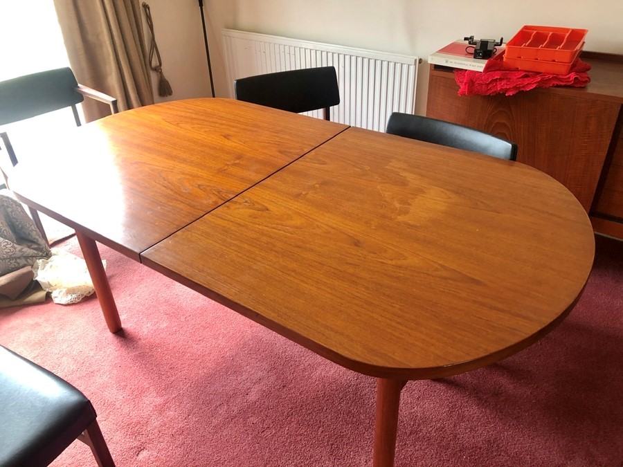 Retro Mid Century Extending Dining Table with one leaf & 6 Chair Frames - Image 9 of 9