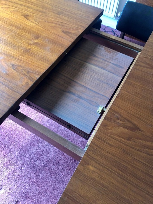 Retro Mid Century Extending Dining Table with one leaf & 6 Chair Frames - Image 8 of 9