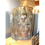 Carved Wooden Indian Head 20 inches tall