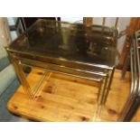 Retro Brass & Glass Nest of Tables 21 1/2 x 14 1/2 . 18 inches tall