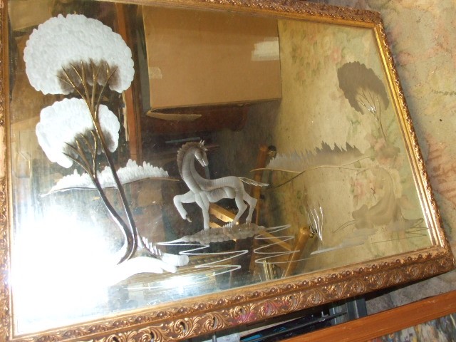 Mirror with engraved horse design ( damage to frame) - Image 2 of 3