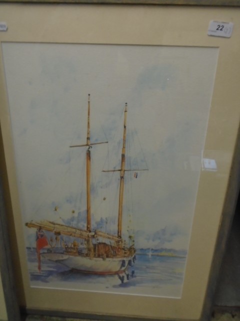 A pair of Watercolours of Sailing Boats signed bottom right ? G Arlton each 21 1/2 x 14" - Image 2 of 3