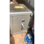 Modern Chubb Safe with key 18 inches wide 16 1/2 deep 21 tall