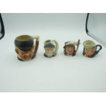 3 Royal Doulton Toby Jugs Porthos , Sairey Camp & Don Quixote & 1 other ( 4 in lot )