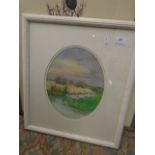 V A Jordan (Mogram) Watercolour Oval - Burnham Norton Marshes 13"