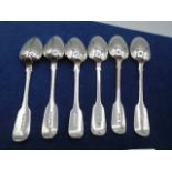 Set of 6 silver desert spoons (3 monogrammed), 319g London mixed dates plus 3 matching plated