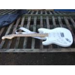 White Electric Guitar with strap & case