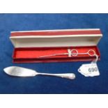 2 boxed silver Victorian meat skewers and plated knife