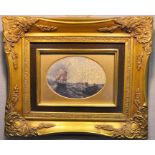 A pair of oilograph seascape pictures in ornate gilt frames, overall sizes 31cm by 26cm plus a
