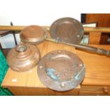 2 Copper Bed Warmers & 2 Copper Plates