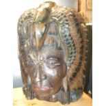 Carved Wooden Indian Head 20 inches tall ( A/F )