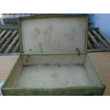 WW2 British demob suitcase dated 1942 featuring WW2 era graffiti including multiple drawings of