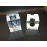 North Sea Oil & £5 Stamp Resin Block Paperweights