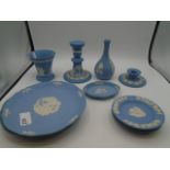 11 pieces of Wedgwood Jasperware to incl plates, vases, candlesticks etc
