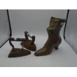 Metal boot, 23cm tall and 2 flat irons