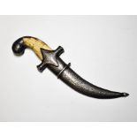 An Indian/Persian dagger, 16cm curved decorative Damascus blade, bidri guard and handle, two-piece