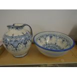 Large washbowl and jug, purchased as Rampini, bowl 41.5cm diameter and jug 33cm tall