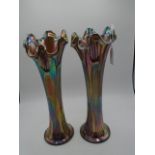Pair of metallic coloured glass vases, 11" high, cr 1900