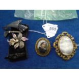 2 Mourning brooches - 1 green Victorian and other together with Lily of the valley broach etc..