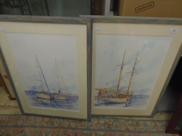 A pair of Watercolours of Sailing Boats signed bottom right ? G Arlton each 21 1/2 x 14"