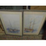 A pair of Watercolours of Sailing Boats signed bottom right ? G Arlton each 21 1/2 x 14"