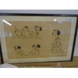 W.A Johnson - A cartoon of Dalmatian puppies pen and ink 15 1/2 x 9"