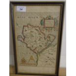 Early hand painted print Map of Anglesey by Christopher Saxton