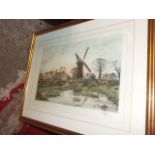 Coloured Print of watermill by Fred Slocombe 29 1/2 x 38 1/2 inches