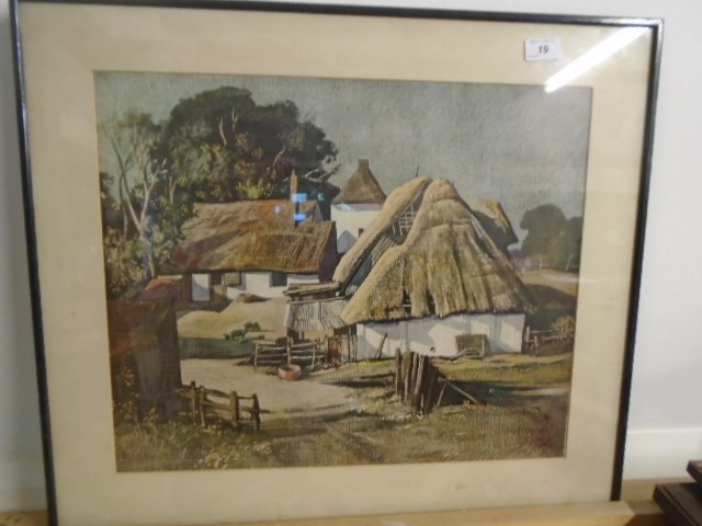 A pair of prints ? after R Hiller - Farm yard and lane with Sheep and Heifers and Sows. and Thatched
