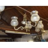 2 Brass 3 Branch Ceiling Lights with Glass Shades