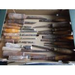 Box of assorted vintage chisels