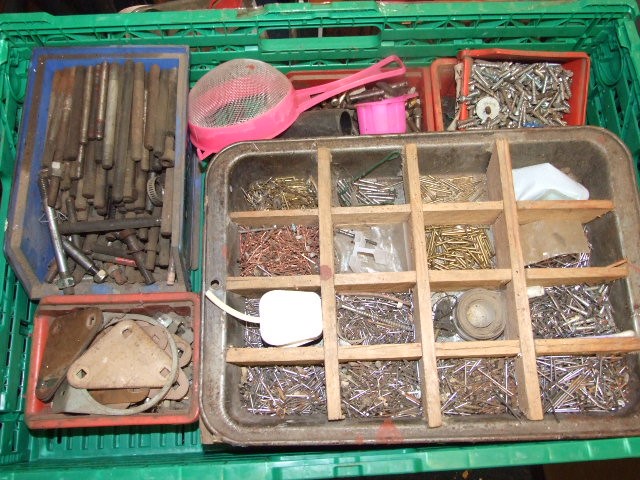 Crate of garage odds screws , nails etc ( crate not included )