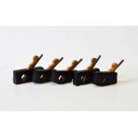 5 Miniature ebony stair railers planes with boxwood wedges 2 1/8" - 2 5/8" long