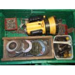 Crate of garage odds screws , tools , torch etc ( crate not included )