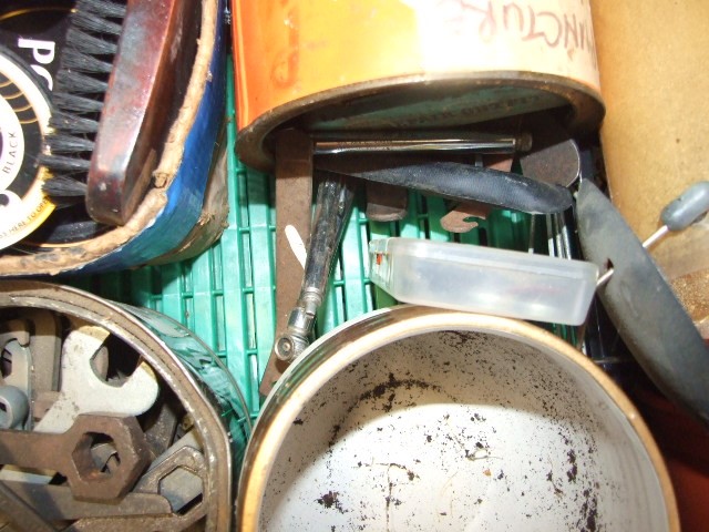 Crate of workshop odds including spanners , tyre pressure gauges etc ( crate not included ) - Image 3 of 3