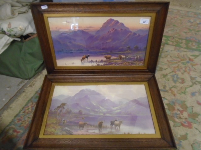 A pair of Highland prints in Oak frames 7 1/2 x 9"