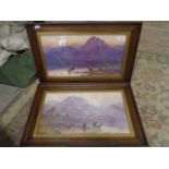 A pair of Highland prints in Oak frames 7 1/2 x 9"
