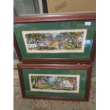 Pair of Hand painted - African Village signed bottom right 19 x 7 "