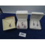 Collection of 'amethyst' jewellery to incl earrings (marked 925) and necklaces