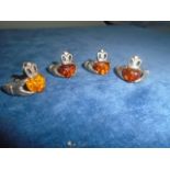 4 Sterling Silver and Amber Claddagh rings